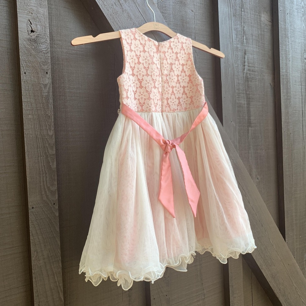 American Princess Girls 2T Pink Ivory Lace Tulle Flower Girl Party Easter Dress - Picture 13 of 14